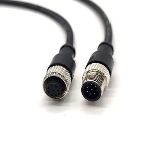 M12 8-Pin A Coding Male to Female Waterproof Extensin Cable Straight Connector AWG24 PVC Black Cable IP67 1 Meter