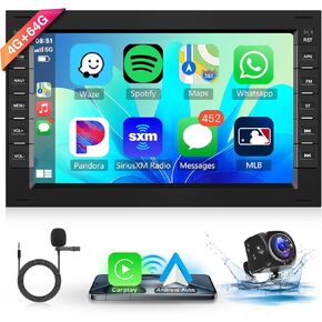 [4G+64G] Car Stereo for VW T5 Golf 4 Bora Polo Passat B5 Jetta Seat Peugeot 307 Ford Flex, Hodozzy 7 Inch Touch Screen Radio with Wireless Carplay Android Auto Bluetooth FM/RDS DSP Canbus Camera