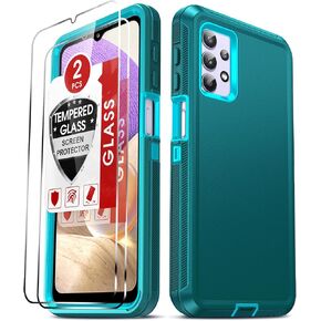 LeYi Compatible for Galaxy A32-5G Phone Case: Samsung Galaxy A32 5G Phone Case【Not Fit 4G】with 2PCS Screen Protector, 3 in 1 Full Body Shockproof Protection Android Smartphone Cover for A 32 5G, Teal