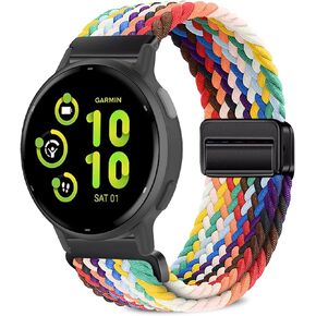 Magnetic Braided Watch Bands Compatible with Garmin Vivoactive 6/Vivoactive 5/Vivoactive 3/Venu Sq 2/Venu Sq/Forerunner 165,20mm Wristband,Replacement Nylon Sport Strap for Women Men
