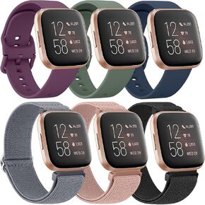 3+3 Pack Elastic Band and Silicone Band Compatible with Fitbit Versa 2 Bands for Women/Fitbit Versa/Versa Lite/Versa SE Bands, Replacement Wristband for Fitbit Versa Smartwatch Women Men