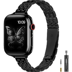 for Apple Watch Band 38mm 40mm 41mm 42mm 44mm 45mm Series 9 8 7 6 5 4 3 2 1 SE SE2 Women and Men,Classic Stainless Steel Metal Watchband for iWatch Bands,Pretty Shiny Look
