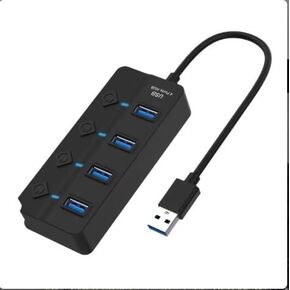 4-Port USB Hub 3.0, USB Splitter Multiport Adapter with Individual Power Switch and Lights, Fast Data Transfer USB Extender for MacBook, Laptop, PC, Flash Drive, Mobile HDD, Windows/XPS