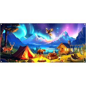 7.8 x 3.6 ft Ture North Vbs 2025 Backdrop Fabric Vacation Bible School Background Colorful Forest Animal Log Cabin Northern Polar Lights Backdrop Decor for Home Photo Studio Props