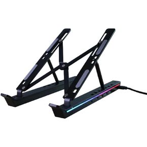 حامل الكمبيوتر المحمول مع محطة الإرساء للمكتب ، 4 في 1 (1*USB-C ، 3*USB-A) حامل الكمبيوتر المحمول RGB ، حامل كمبيوتر محمول قابل للطي محمول قابل للطي ، قابل للتعديل لأجهزة الكمبيوتر المحمولة 12-18 بوصة ، جهاز كمبيوتر محمول