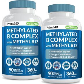 Methylated B Complex with B12 Methylcobalamin & Methyl Folate 1000 mcg - Premium Vitamin B Complex for Energy, Brain Function, and Wellness - Methylated Multivitamin (90 Servings, Pack of 1)