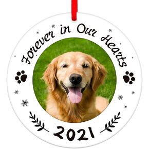 WaaHome Picture Frame Dog Memorial Christmas Ornaments 2023, Forever In Our Hearts Pet Memorial Ornaments for Christmas Tree, Pet Memorial Gifts, Sympathy Remembrance Gifts for Loss of Dog Cat Pet