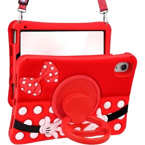 Cute Case for iPad Mini 7 2024 (A17 Pro) / Mini 6 Case 8.3 Inch 2021- Silicone 3D Design for Girls Women Teens Girly Kawaii Funny Cartoon Soft Stand for with Lanyard, Red Point