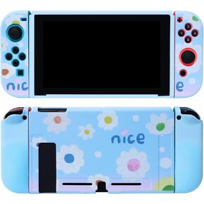 Protective Case for Nintendo Switch, Cute Silicone Switch Case with Ergonomic Grip Design Shock-Absorption & Anti-Scratch Dockable Cover Slim Shell Accessories for Switch and Joy Con Flower (Blue)