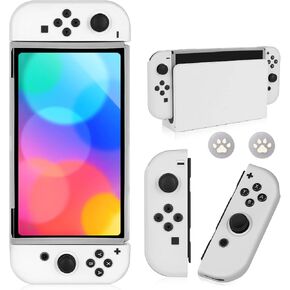 حالة قابلة للرسو على Nintendo Switch OLED Model 2021 ، حالة غلاف الحماية الناعمة TPU لـ Switch OLED Console و Joy-Con Controller مع قبضة الإبهام 2 PCS ، Clear Clear