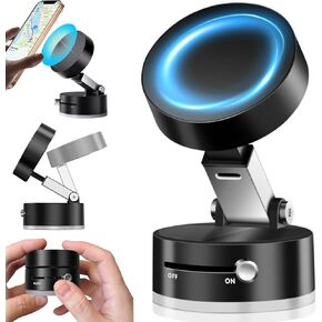 Vacuum Suction Magnetic Phone Mount,Double Sided Magnetic Suction Cup Phone Mount for Car/Mirror/Smooth Surface Foldable and Retractable Universal Cell Phone Holder Stand Mount for All Phones Black