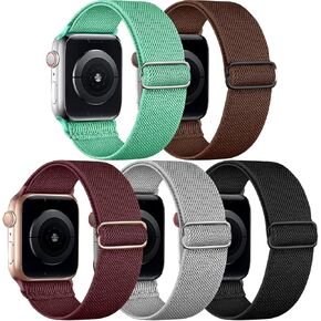 5 عبوات من حزام النايلون القابل للتمدد متوافق مع أحزمة ساعة Apple 40 مم 41 مم 42 مم 44 مم 45 مم 46 مم 49 مم 38 مم للنساء والرجال، حزام حلقة منفرد مرن مضفر لـ iWatch SE Ultra 2 1، السلسلة 10 9 8 7 6 5 4 3 2 1 in Kuwait