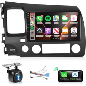 Podofo Car Stereo Radio for Honda Civic 2007 2008 2009 2010 2011 Wireless CarPlay Android Auto 9Inch 1080P Touch Screen Bluetooth FM/RDS Radio GPS Navigation WiFi EQ AHD Backup Camera 2G+32G