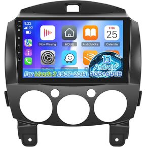 [4+64G] NHOPEEW for Mazda 2 2007-2014 Android Car Radio with Wireless Carplay and Android Auto - 9 Inch 1280 * 720 HD Touch Screen Car Stereo - 32EQ / WiFi/GPS/SWC/Bluetooth + AHD Backup Camera
