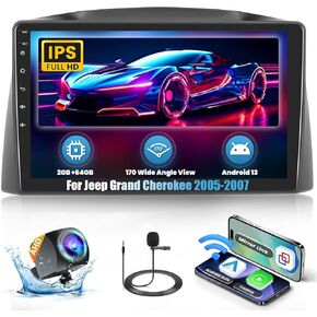 Wireless Carplay【for Jeep Grand Cherokee 2005-2007】[10" Touch Screen] 2+64GB Android 13 Car Stereo for with Android Auto, Radio Dash Kit GPS Navigation WiFi Bluetooth SWC Mic Backup Camera