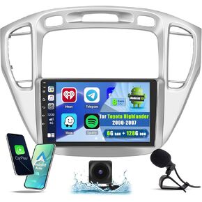 8Core 6+128G Car Radio for Toyota Highlander 2000-2007:Android 13 Car Stereo Wireless Carplay Android Auto, 9'' IPS Touch Screen with Bluetooth 5.0 Upgrade for Highlander with GPS FM RDS DSP