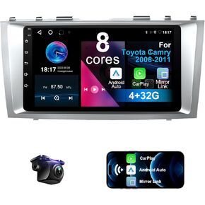 8 Core for Toyota Camry 2006 2007 2008 2009 2010 2011 4+32G Upgrade Android Radio with Wireless CarPlay Android Auto 9" HD Touch Screen Bluetooth Support Backup Camera, GPS Navigation, AM/FM/RDS,Hi-Fi