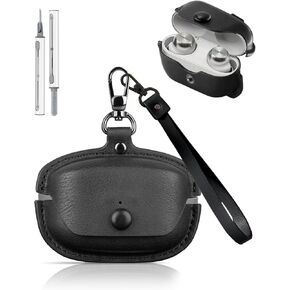 for Technics EAH-AZ100 Case Leather, Personalized Leather Vintage Case,Shockproof Portable with Keychain&Cleaner Kit,Charging Case Cover for Technics EAH-AZ100(Black)