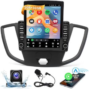 Android 13.0 Double Din Car Stereo for Ford Transit Custom 2013-2019 9.7 Inch Touch Screen Car Audio Multimedia Receiver with CarPlay Android Auto GPS Radio Navigation Bluetooth Camera (2G+32G)