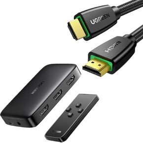 UGREEN HDMI Switch 3 in 1 Out 4K 30Hz Bundle with 4K HDMI Cable 6FT Braided 18Gbps High Speed
