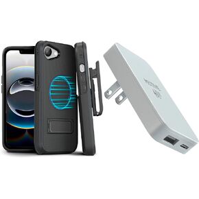 MOTIVE Designed for iPhone 16e Case with Belt Clip & Flat Wall Charger 35W, Shell Holster Combo for Apple iPhone 16 E, Super Fast Charger USB C & USB A
