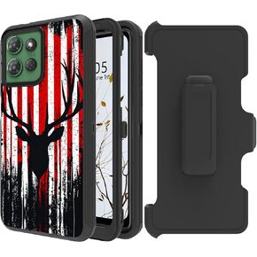 حزام مقطع الحافظة لحافظة Motorola Moto G Power 5G 2025 6.8 "مع حامل دوار 360 درجة ، حماية كاملة من الصدمة قضية تغطية وعرة للنساء ، غزلان العلم