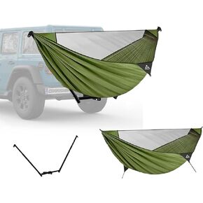 Hitch Mount Hammock & Camping Hammock with Mosquito Net - Fits 2'' Receiver, Parachute Nylon Hammock for Indoor, Outdoor, Hiking, Backpacking, Backyard, Beach, Travel