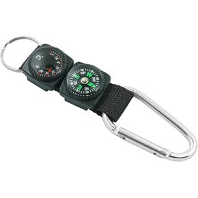 مقياس حرارة Carabiner Compass 3-in-1 ، مقطع معدني ، أسود ، أداة البقاء على قيد الحياة في الهواء الطلق