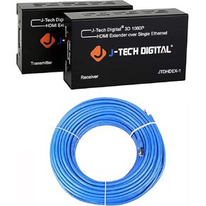 J-Tech Digital HDMI Extender by Single Cat 5E/6 Full Hd 1080P with Deep Color, EDID Copy, Dolby Digital/DTS Primary Bundle with 150 Ft Ethernet Cable