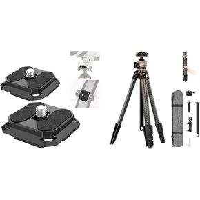 NEEWER QPR-5 2 Pack Quick Release Plate 38mm Square Arca Type QR Camera Mount Plate Compatible with Peak Design Capture V3 Camera Clip, Shoulder Strap Switch, LITETRIP LT35 61" Travel Tripod Included