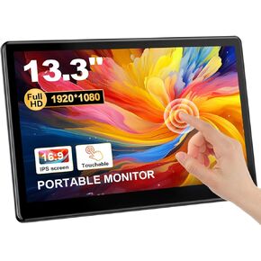 Industrial Touchscreen Monitor 13.3 inch, FHD 1920×1080 IPS Laptop Touch Monitor HDMI VGA Display Support VESA Mount Compatible with Laptops PC Mac