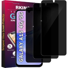 RKINC Screen Protector [3-Pack] for Samsung Galaxy A15 5G/4G, Privacy Tempered Glass Film Screen Protector, [Anti Spy][LifetimeWarranty][Anti-Scratch][Bubble-Free]