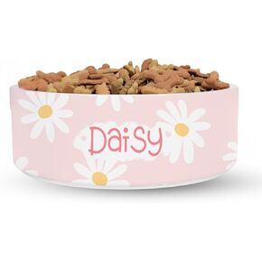 Personalized Flowers Daisy Pet Bowl Custom Pet Name, Daisy Bowl Ceramic for Dogs, Cats Drinking Bowl, Available in Two Sizes
