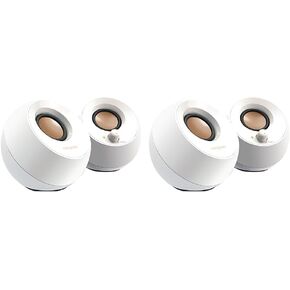 Creative Pebble 2.0 USB-Powered Desktop Speakers with Far-Field Drivers and Passive Radiators for PCs and Laptops (White) (Pack of 2)