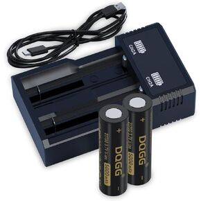 21700 Rechargeable Battery 3.7Volt Flat Top 5000mAh High Capacity for Flashlight Headlamp(2 Pack,21700 Battery+Charger)