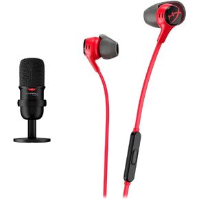 HyperX Cloud Earbuds II – 14mm Drivers, Four Eartips, Hard-Shell Carrying Case, Low-Profile 90° Plug & SoloCast – USB Condenser Gaming Microphone, for PC, PS4, PS5 and Mac, Tap-to-Mute Sensor, Car