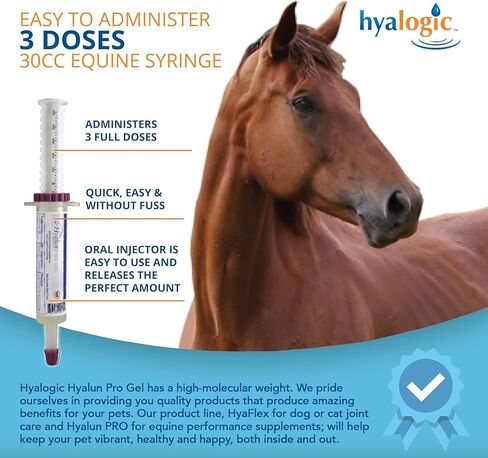 Hyalogic Hyaluronic Acid for Horses 30 Day Supply for Joint Health - Easy Oral Tip Dispenser - Liquid HA for Equine Joints & Cartilage Support Supplement - Hyalun Pro Equine Supplies - 3 oz / 90 ml in Saudi Arabia