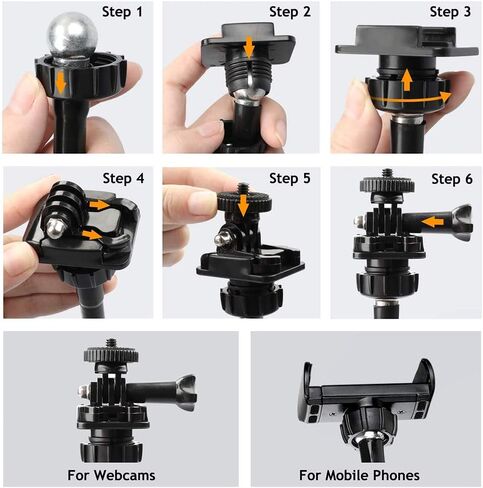 Cell Phone Stand Webcam Stand Phone Holder with Universal 1/4 Inch Screws Flexible Arm 360 Desk Bed Gooseneck Mount Stand for Cell Phone (Black) in Saudi Arabia