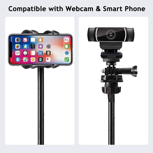 Cell Phone Stand Webcam Stand Phone Holder with Universal 1/4 Inch Screws Flexible Arm 360 Desk Bed Gooseneck Mount Stand for Cell Phone (Black) in Saudi Arabia