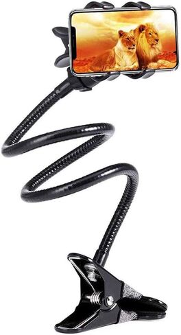Cell Phone Stand Webcam Stand Phone Holder with Universal 1/4 Inch Screws Flexible Arm 360 Desk Bed Gooseneck Mount Stand for Cell Phone (Black) in Saudi Arabia