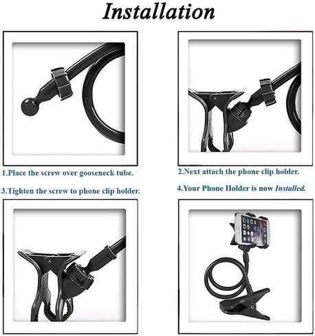 Cell Phone Stand Webcam Stand Phone Holder with Universal 1/4 Inch Screws Flexible Arm 360 Desk Bed Gooseneck Mount Stand for Cell Phone (Black) in Saudi Arabia