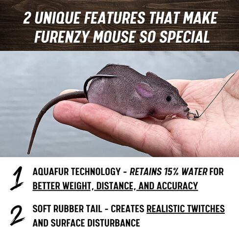 Lunkerhunt Furenzy Mouse Topwater Erure لباس ، تراوت و Pike - 2.5 "، 1/2 أوقية | أكوافور للاحتفاظ بنسبة 15 ٪ in Kuwait