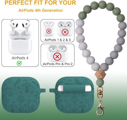 يتوافق السيليكون المتوافق مع غطاء AirPods 4 مع حزام معصم السيليكون ، زهرة لطيفة محفورة مقاومة للصدمات مع المعصم لـ AirPods 4 Case 2024 in Kuwait