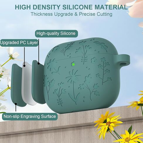 يتوافق السيليكون المتوافق مع غطاء AirPods 4 مع حزام معصم السيليكون ، زهرة لطيفة محفورة مقاومة للصدمات مع المعصم لـ AirPods 4 Case 2024 in Kuwait
