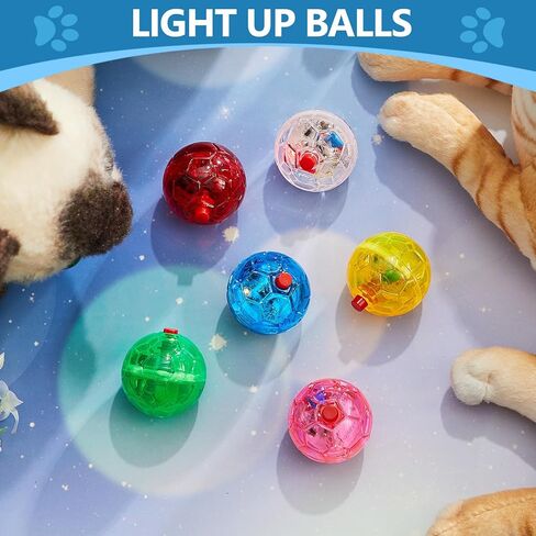 Sratte 6 Pieces Ghost Hunting Cat Ball Activated Cat Toy LED Light Motion Cat Dog Interactive Toys Pet Glowing Mini Running Exercise Ball Toys for Animals Activity in Kuwait