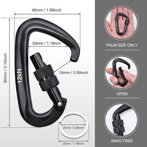Caribeaner Clip, Heavy Duty Aluminum D Ring Shape Carabeaner, Key Chain Clip Hook, Keychain Clip, Multipurpose for Camping, Hiking, Backpacking or Other Outdoor Activities, 8PCS in Saudi Arabia