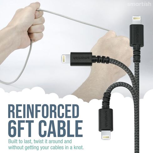 Smartish 2 in 1 USB C to USB C/Lightning Cable - Crown Joule - 6 Ft Fabric Wrapped Fast Charging Cord - for iPhone, Galaxy, Pixel - 100W Dual Fast Charger for Phones/Laptops - Lightly Toasted Beige in Kuwait
