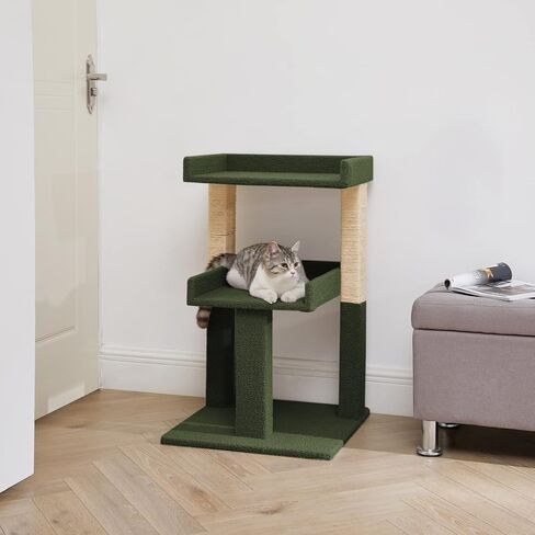 Naomi Home Nala Cat Tree for Large Cats, Cat Activity with Scratching Post, Cat Tower for Large Cats, 3 Level Cat Play Perch, Cat Climbing Tower, Cat Tree for Indoor Cats Multi-Level Cat, Green in Kuwait