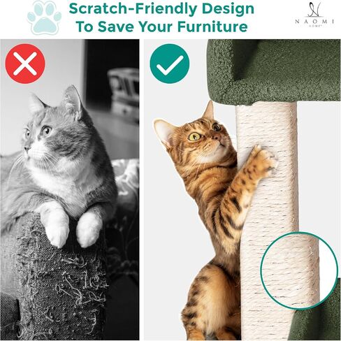 Naomi Home Nala Cat Tree for Large Cats, Cat Activity with Scratching Post, Cat Tower for Large Cats, 3 Level Cat Play Perch, Cat Climbing Tower, Cat Tree for Indoor Cats Multi-Level Cat, Green in Kuwait