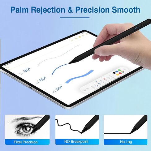 Active Stylus Pens for Touch Screens Rechargeable Tablet Pen Tip Magnetic Pencil Stylus Pen for iOS/Android/Tablet/Phones/iPad pro/Mini/Air and Other Smartphone Device (Black) in Saudi Arabia